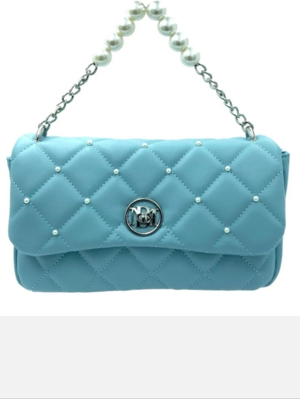 #222 Badgley Mischka Quilted Pearl-Embellished Shoulder Bag